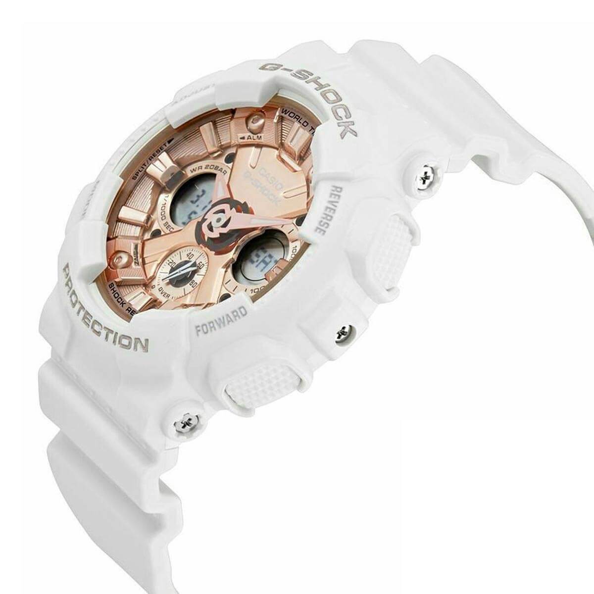 Casio Women’s Watch G-Shock Rose Gold Dial Dive White Strap GMAS120MF-7A2