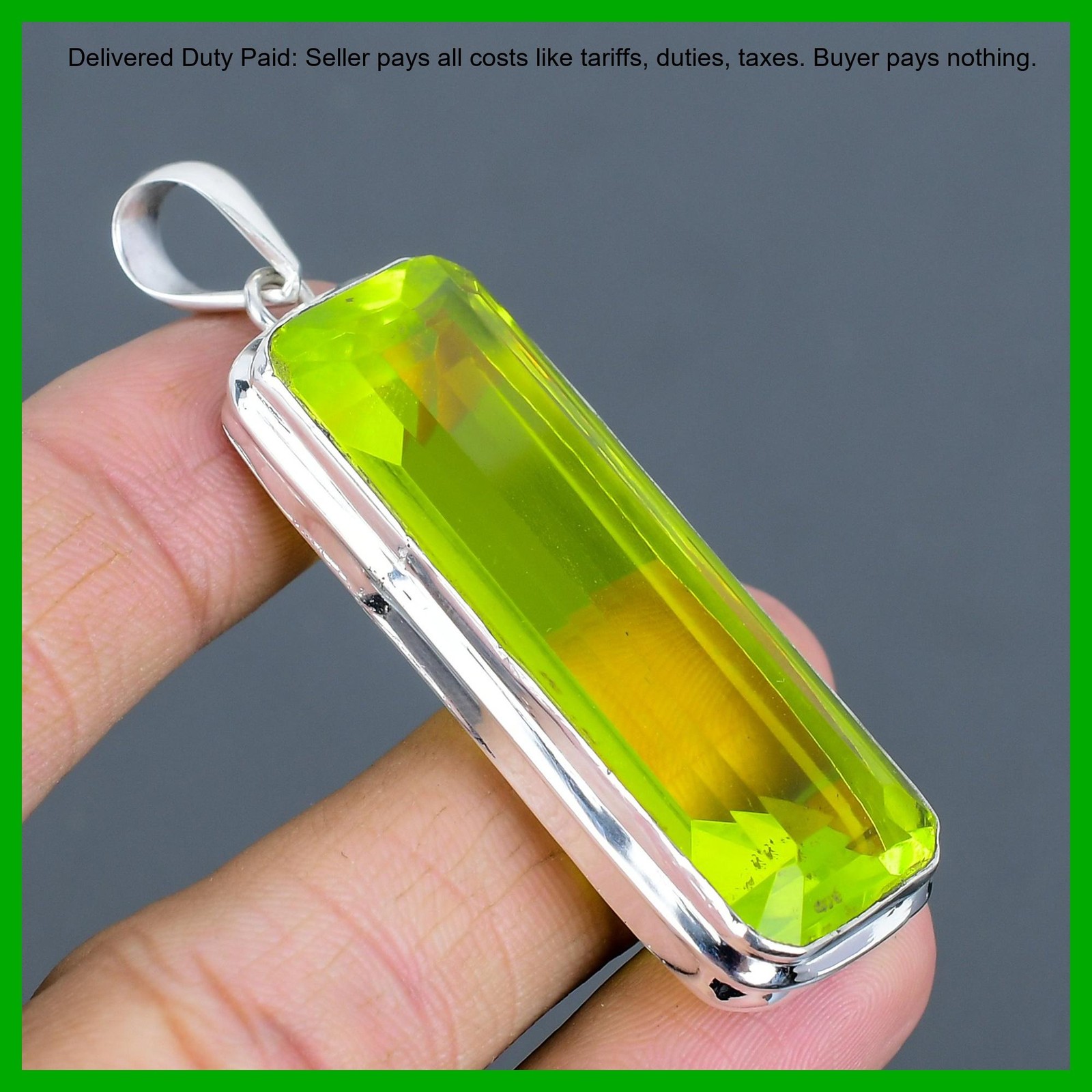 Radiant Natural Lemon Topaz 925 Sterling Silver Mother Bezel New Pendant Jewelry