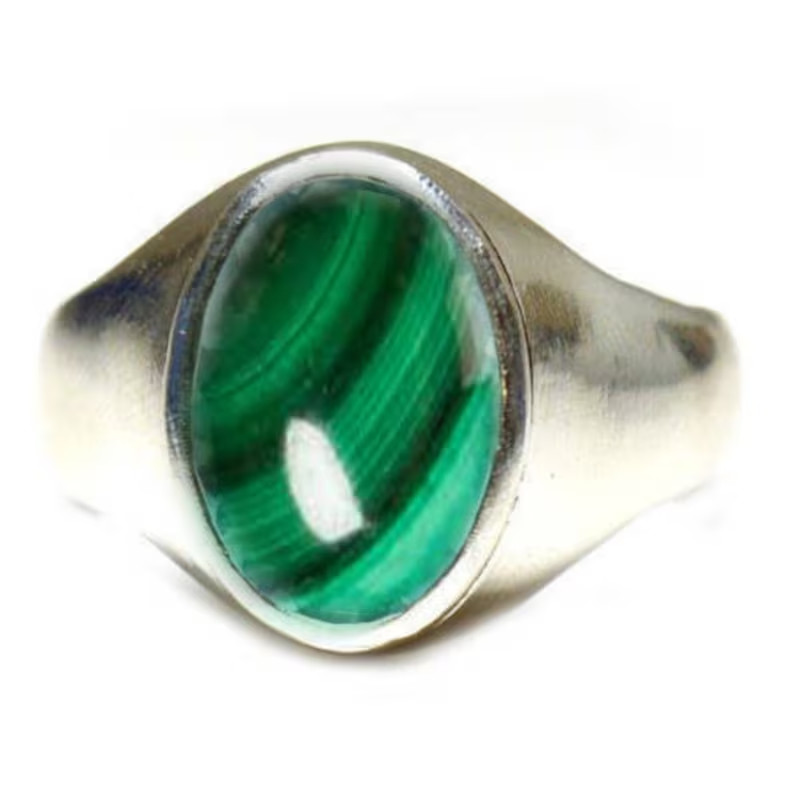 Solid 925 Sterling Silver AA Natural Green Malachite Gemstone Men’s Unisex Ring