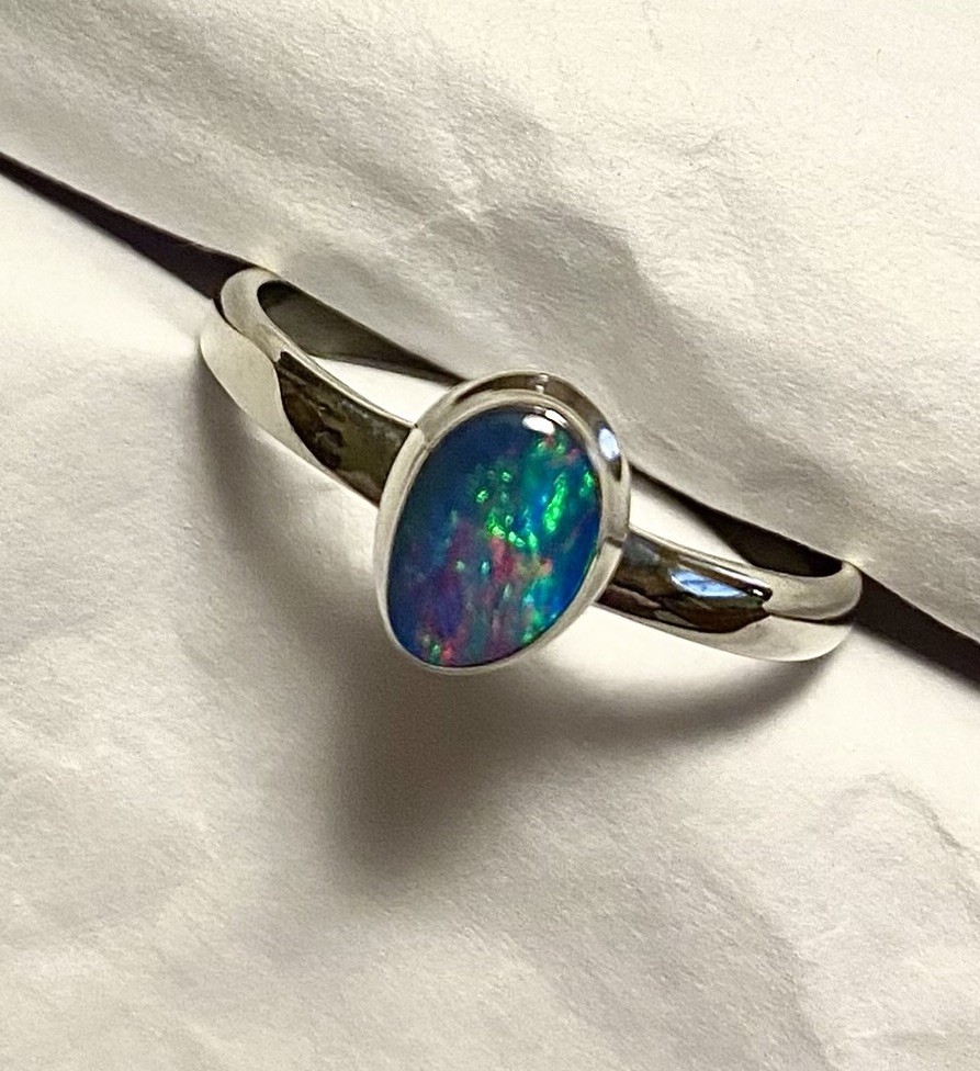 Amazing Natural Australian Opal Ring 925 Sterling Silver Size 8🌹