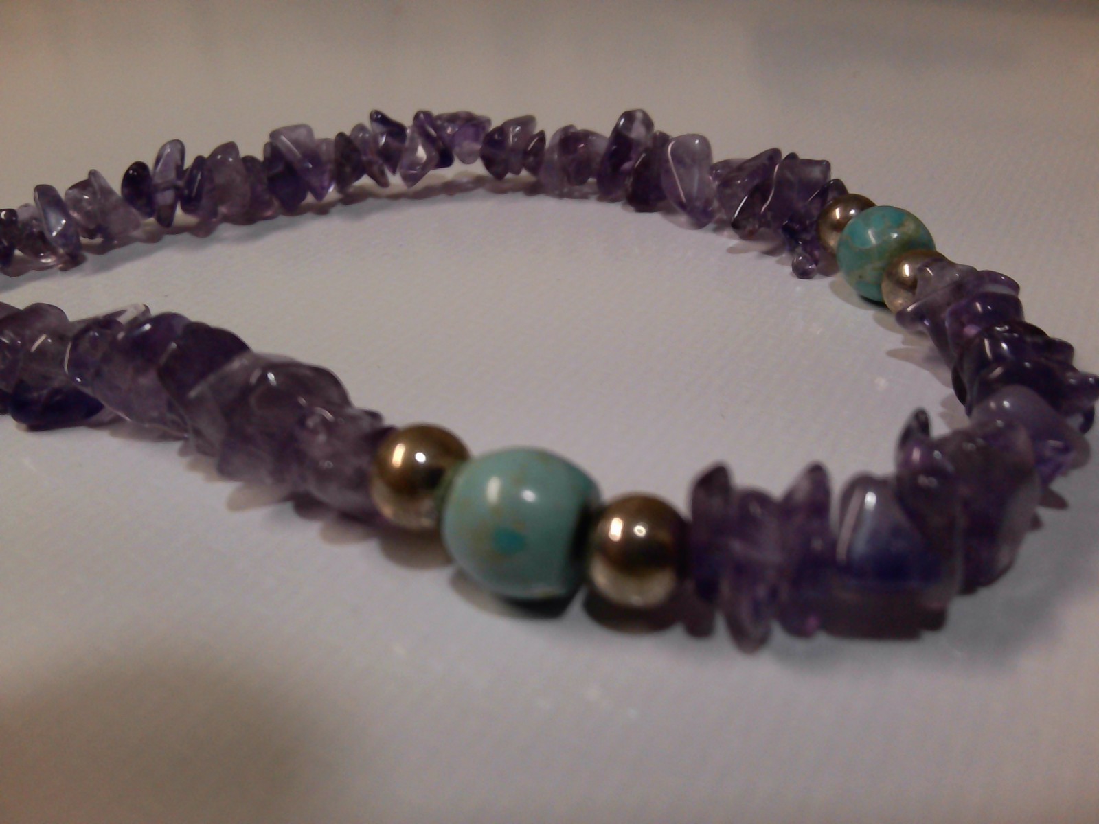 Vintage DTR Jay King amethyst chips with smooth turquoise and silver beads 23″