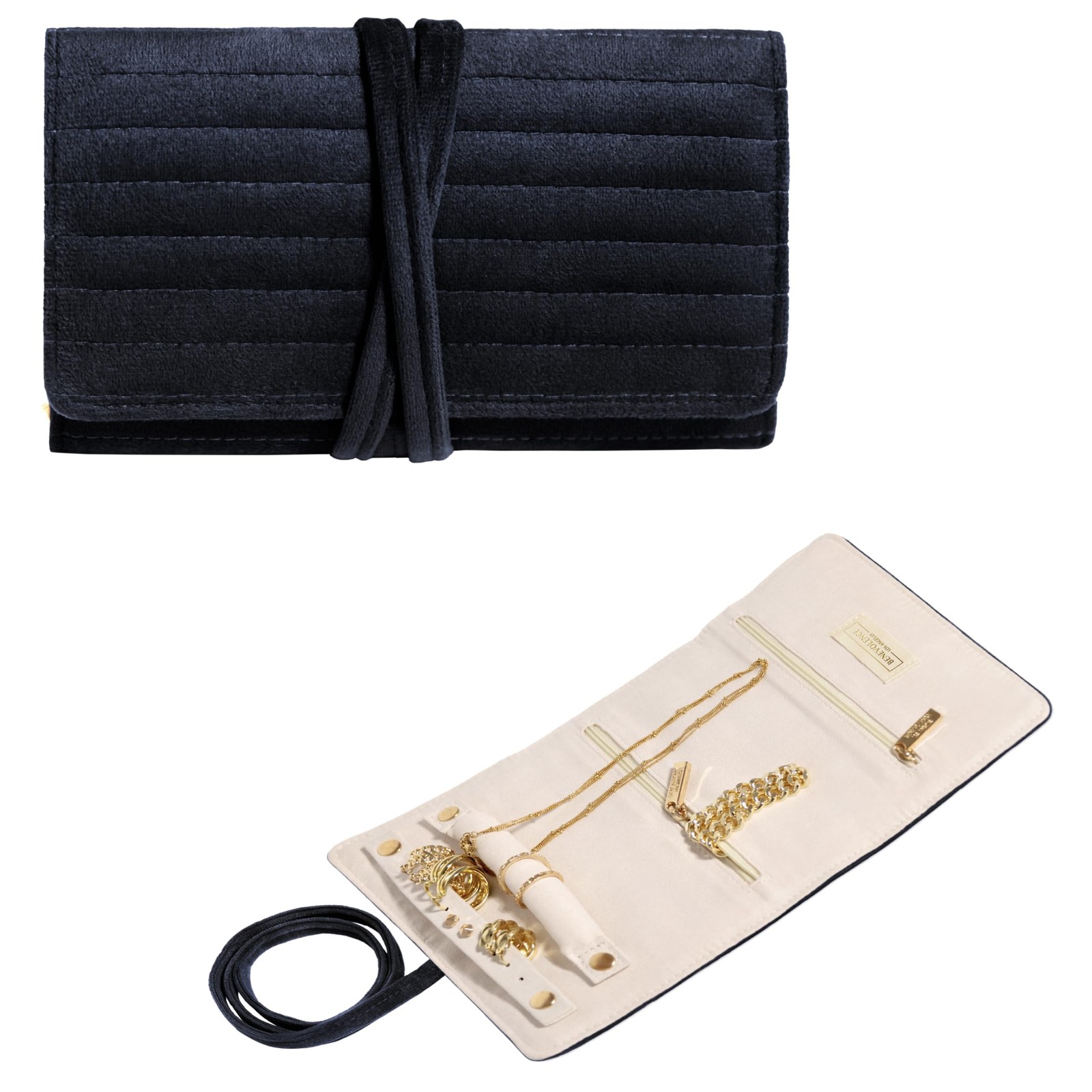 Benevolence LA Travel Jewelry Roll Organizer | Velvet Case for Ebony