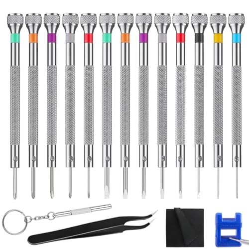 13 Piece Watch Screwdriver Set, Precision Eyeglass Repair Tool Kit, 0.6-2.0mm