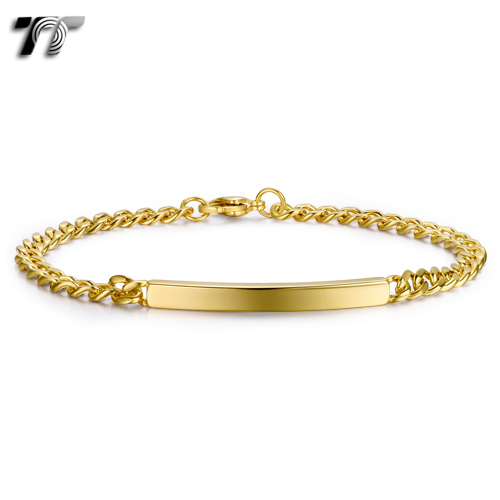 TT Slim Gold Tone Stainless Steel ID Bracelet Length 21.5cm (BBR232J) NEW