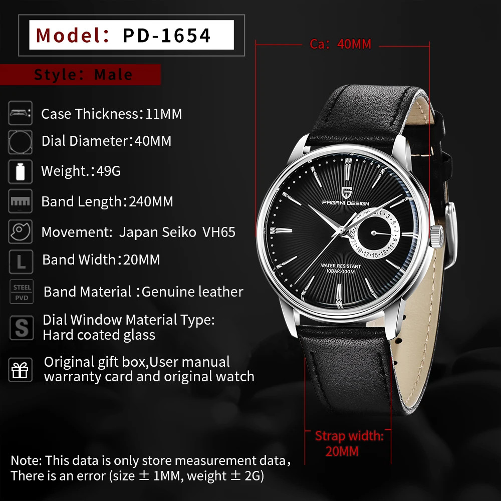 PAGANI DESIGN 1645 Men’s Military Quartz Watch Stainless Steel Waterproof