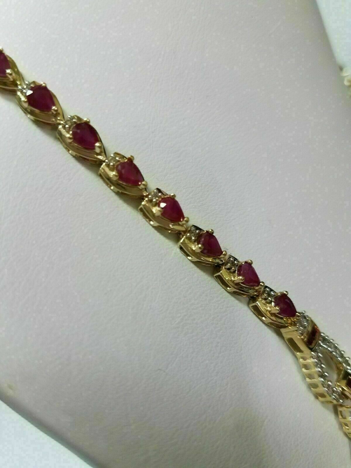 20.00CT Pear Cut Ruby & Diamond Fancy Collar Necklace 14kt Yellow Gold Over