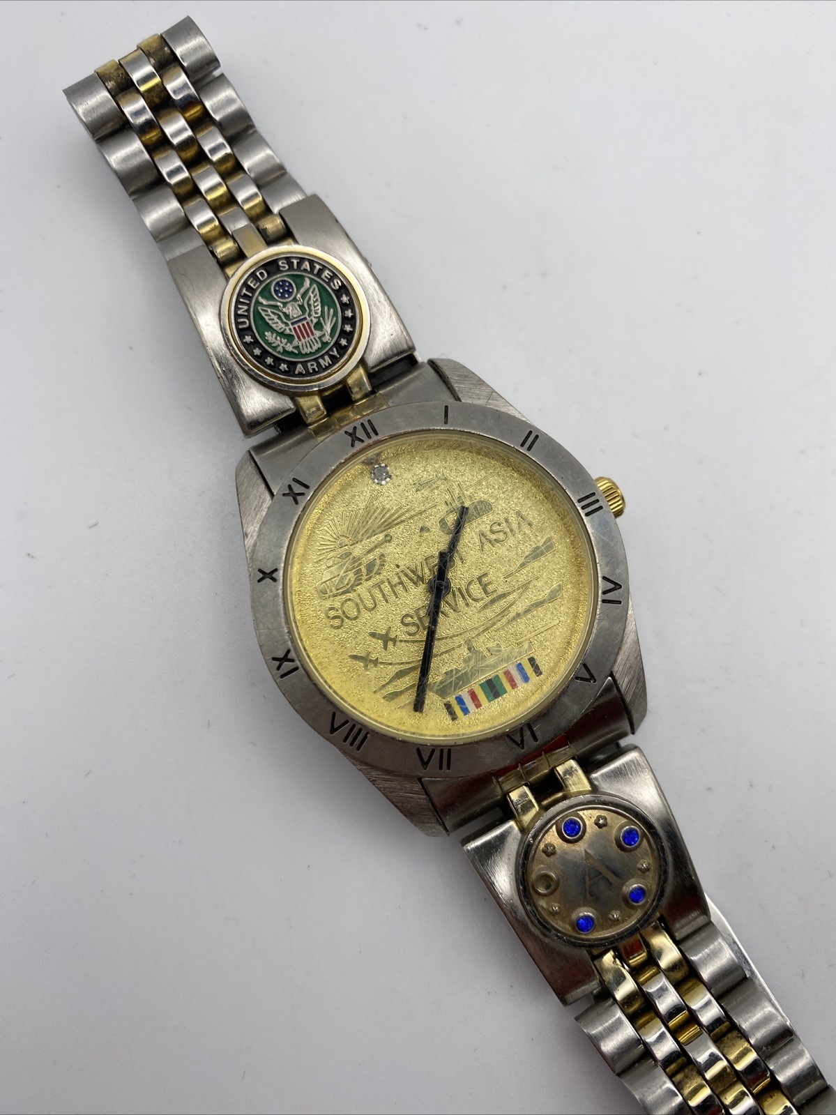 Men’s Vintage Army Southwest Asia Service Watch Two Tone 35mm New Battery 8.5”