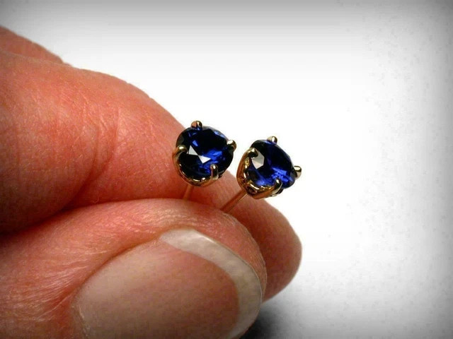 5MM Lab-Created Sapphire Blue Solitaire Stud Earrings 14K Yellow Gold Plated
