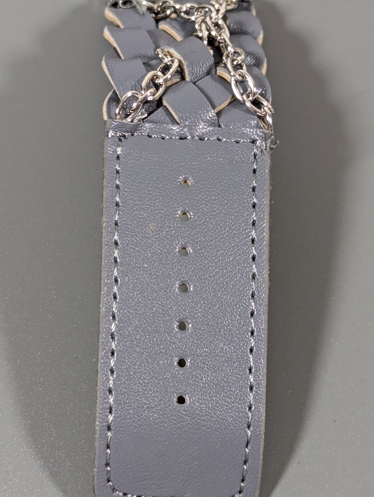 Decree Gray Dial Silver Tone Square Case Chain Faux Leather Band Watch 7.5 Inch