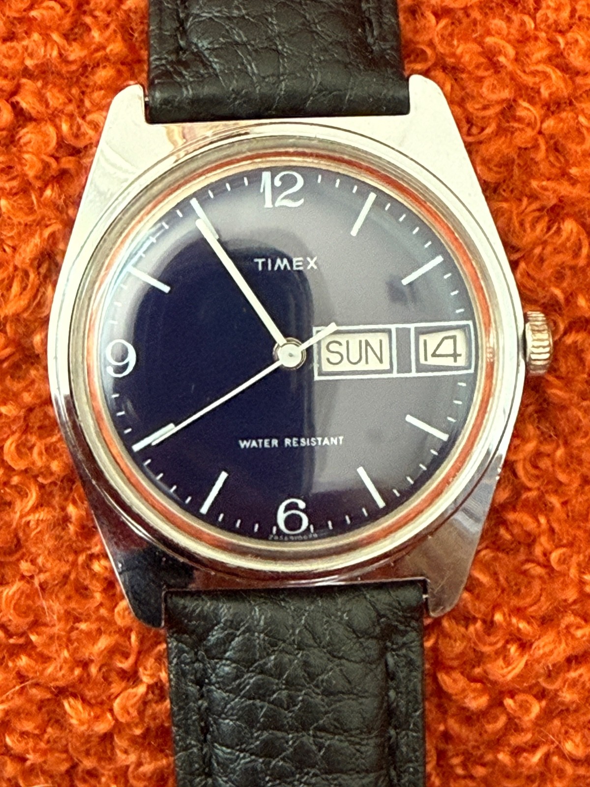 Rare 1979 Timex Marlin with Blue Dial 285691 Mechanical Mechanism Leather Strap