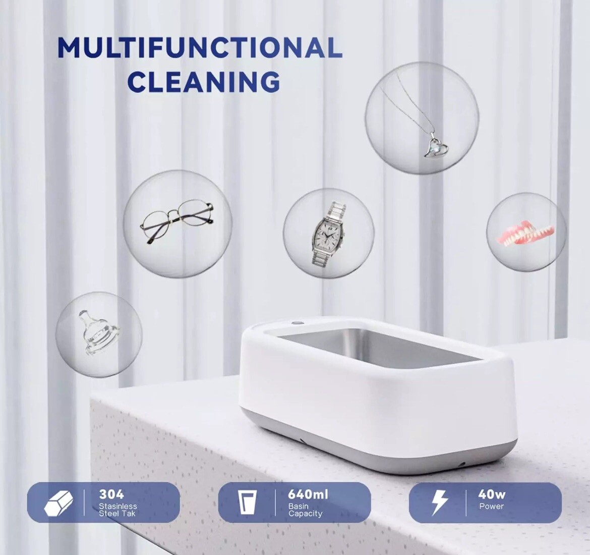 Ultrasonic Glasses Cleaner Multifunctional White Clean Oxide Layer Watch Glasses