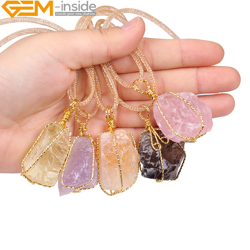 Natural Charm Necklace Raw Crude Crystal Pendulum Quartz Pendants For Women