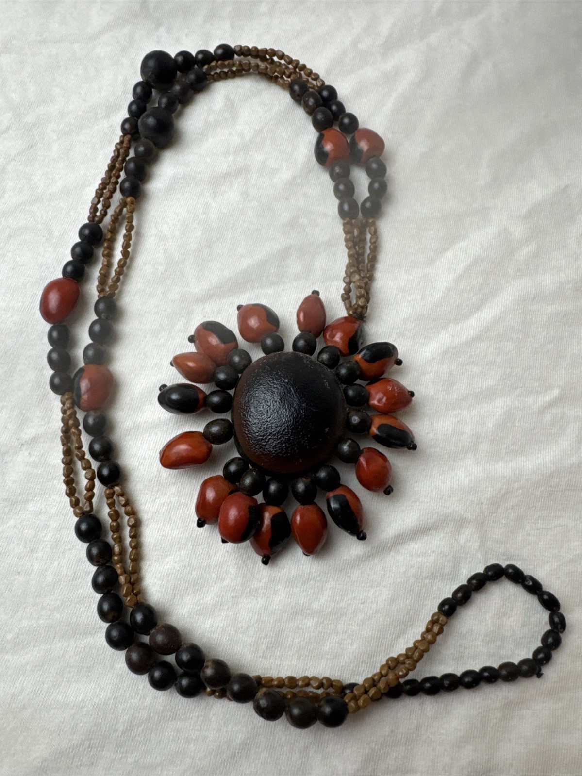 huayru necklace Tribal Artisan Amazon Seed Nut Wrapped Beaded Red & Brown