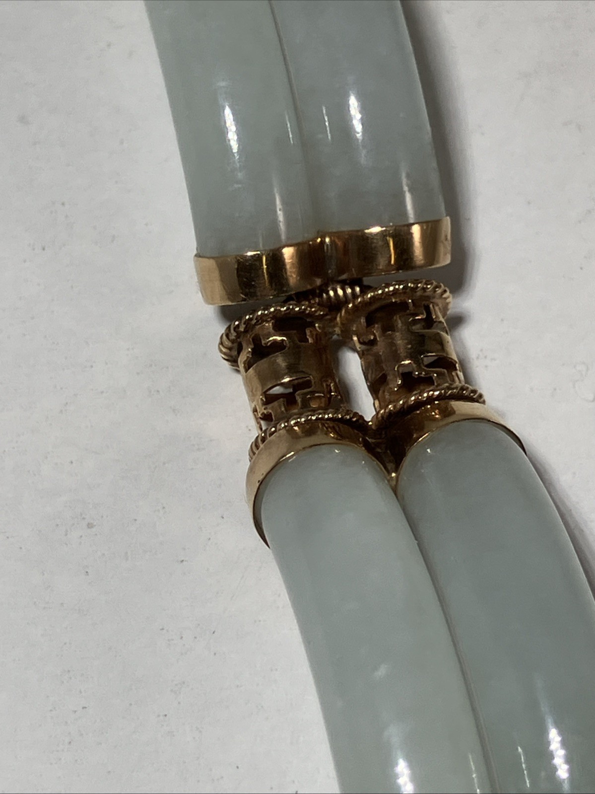 14K 585 Double Link 7 Inch Jade Jadeite Bracelet 46g Double Sided Safety Clasp
