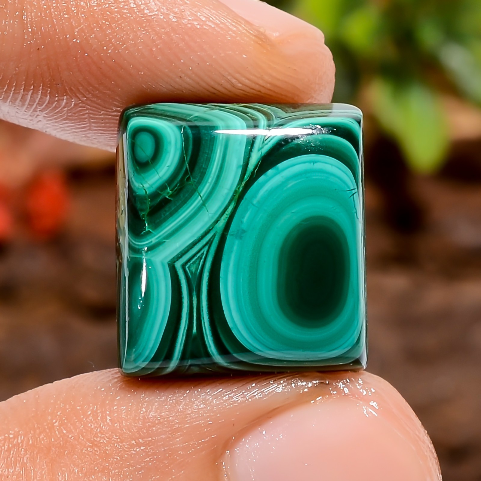 Natural Malachite Radiant 26Ct 16X15X7mm Loose Gemstone Macrame Stone Cabochon