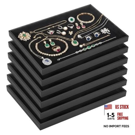 6 Pack Black Velvet Jewelry Tray, Large Velvet Jewelry Organizer Tray,