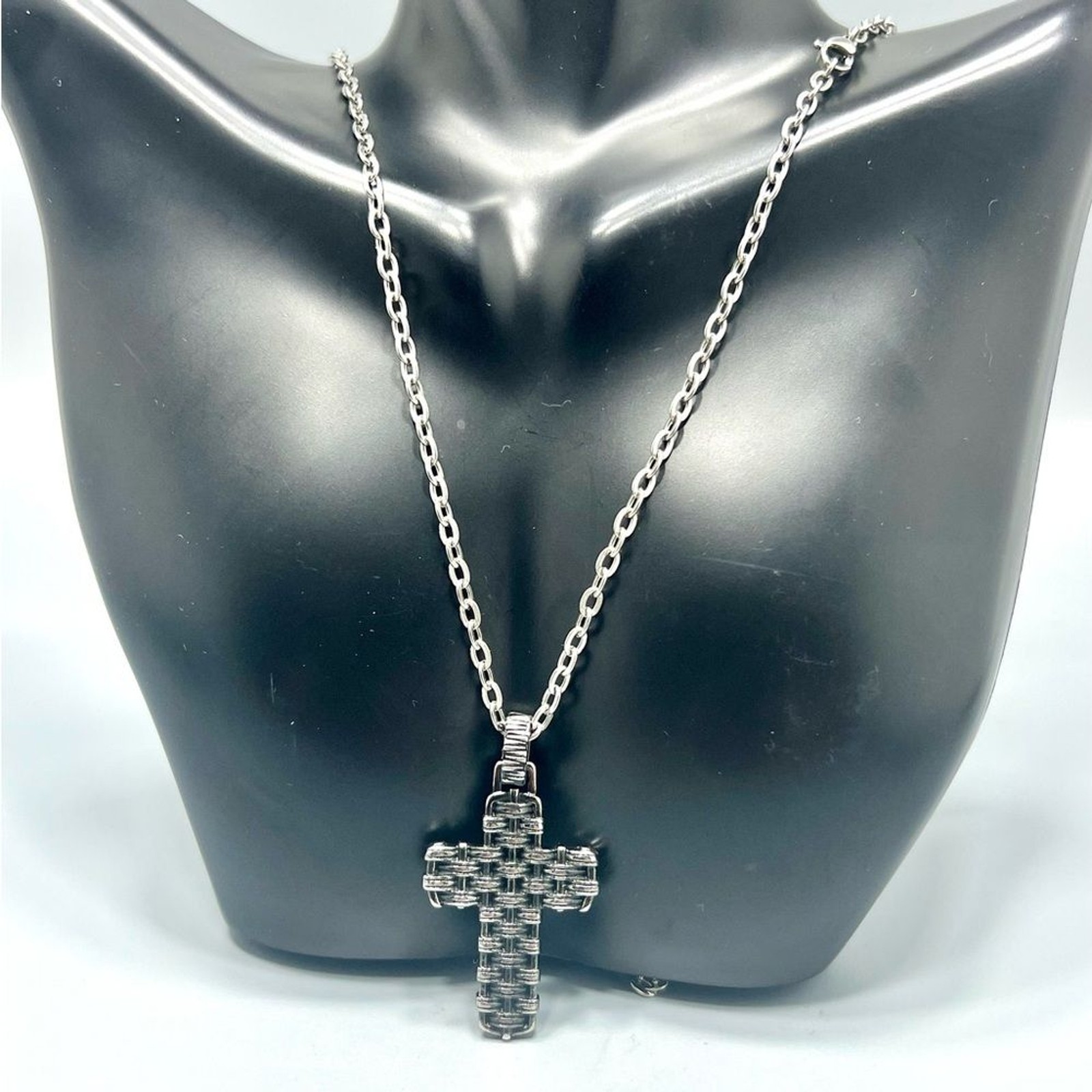 Triton Stainless Steel Woven Design Crucifix Necklace Unisex
