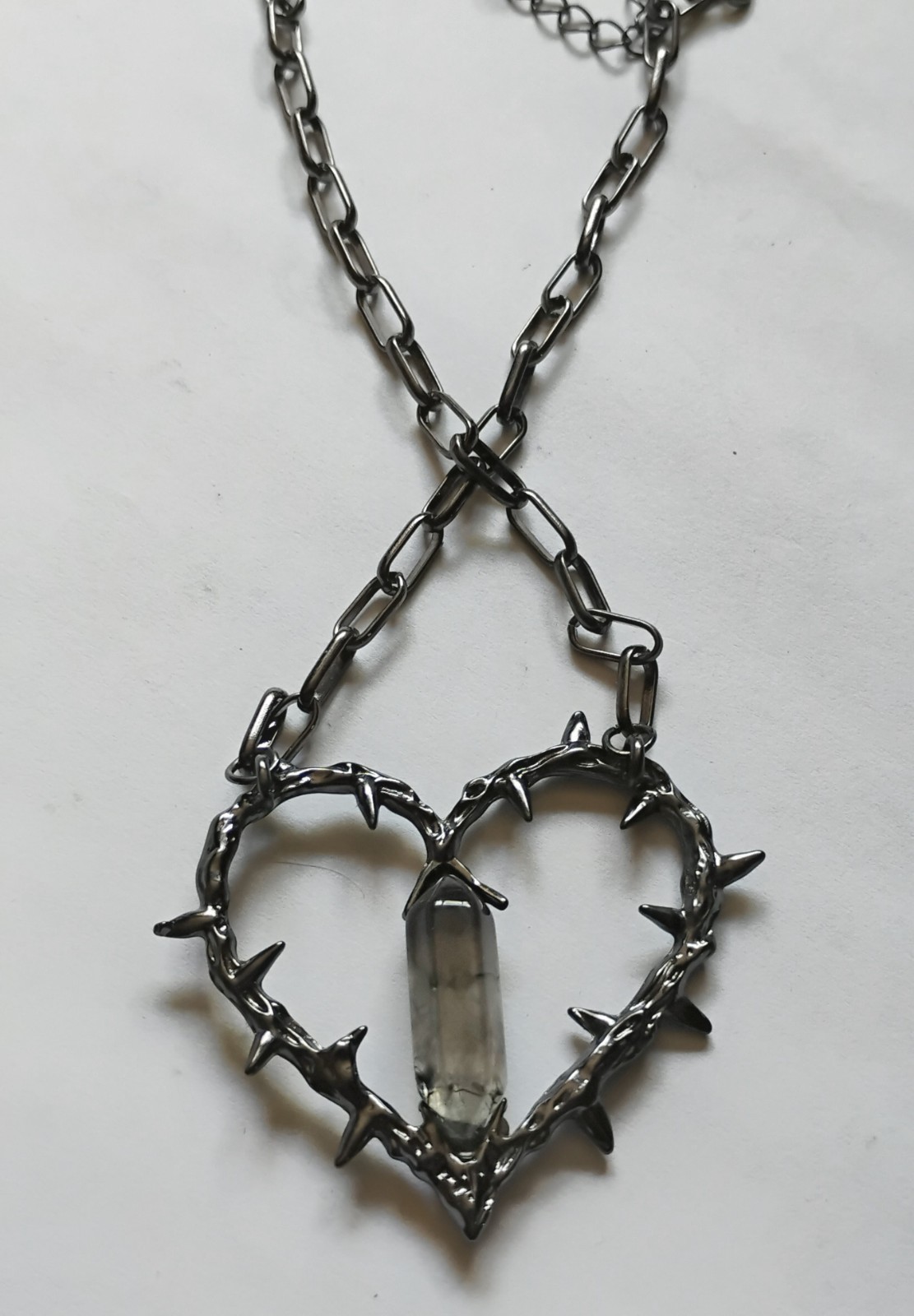 Gothic Thorned Dark Heart with Crystal Necklace on 18″Chain