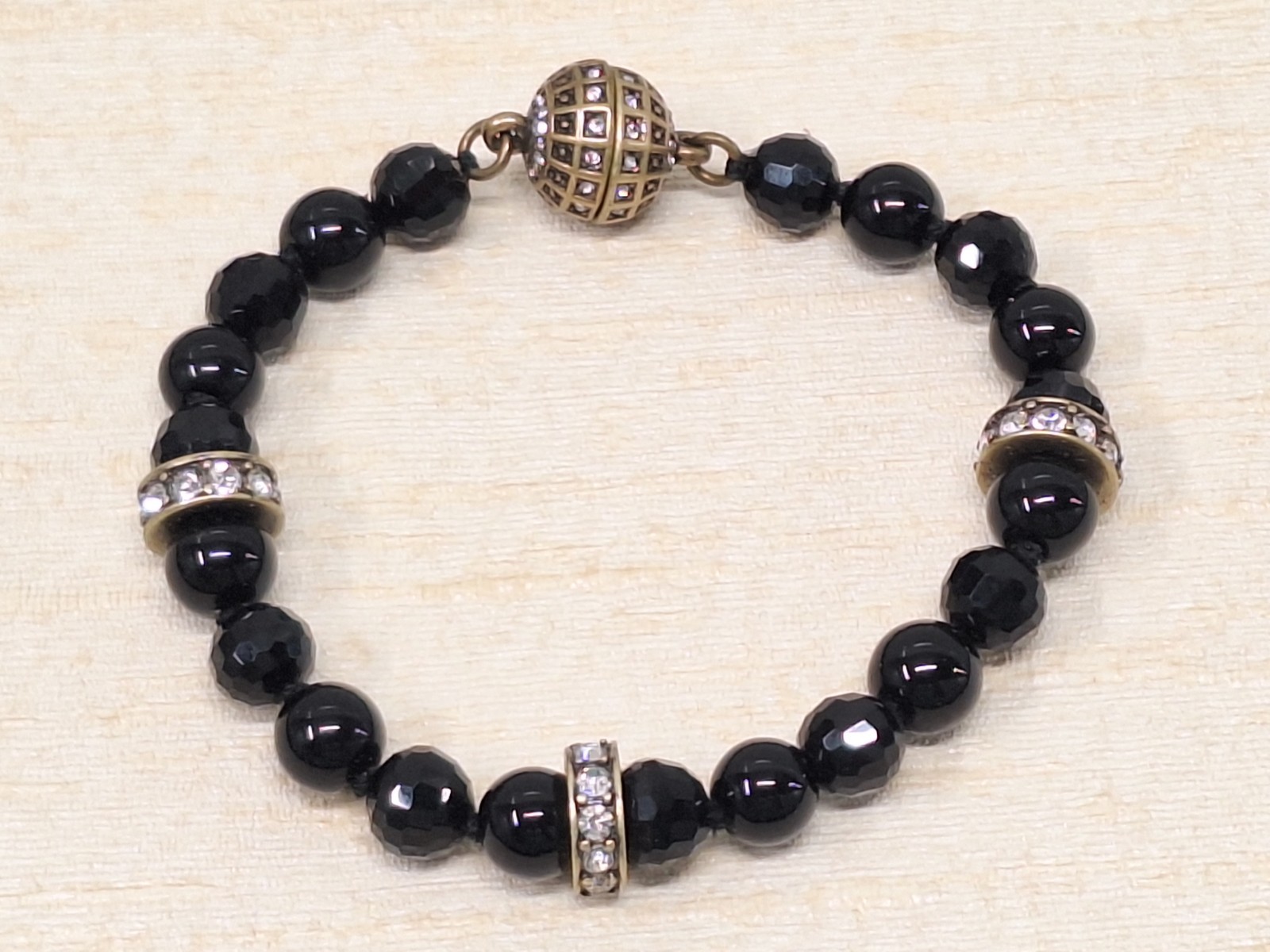 Black Crystal Beaded Necklaces & Bracelet Set Magnetic Clasps Timeless Versatile