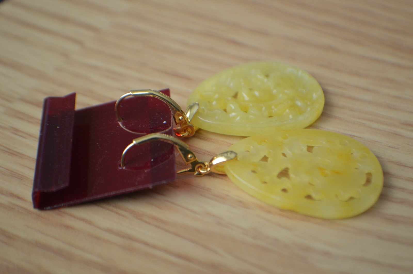 24.00ct Carved Yellow Jade Earrings 14k Rose Gold Plated over Sterling Silver