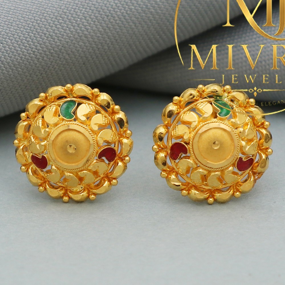 22K Stamp Shining Gold Stud Earrings 1.3cm Stepmom Miss You Gift 2.36g
