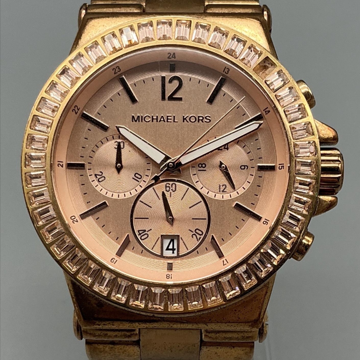 Michael Kors Chronograph Womens Watch 41mm Rose Gold Tone New Battery 6.5″