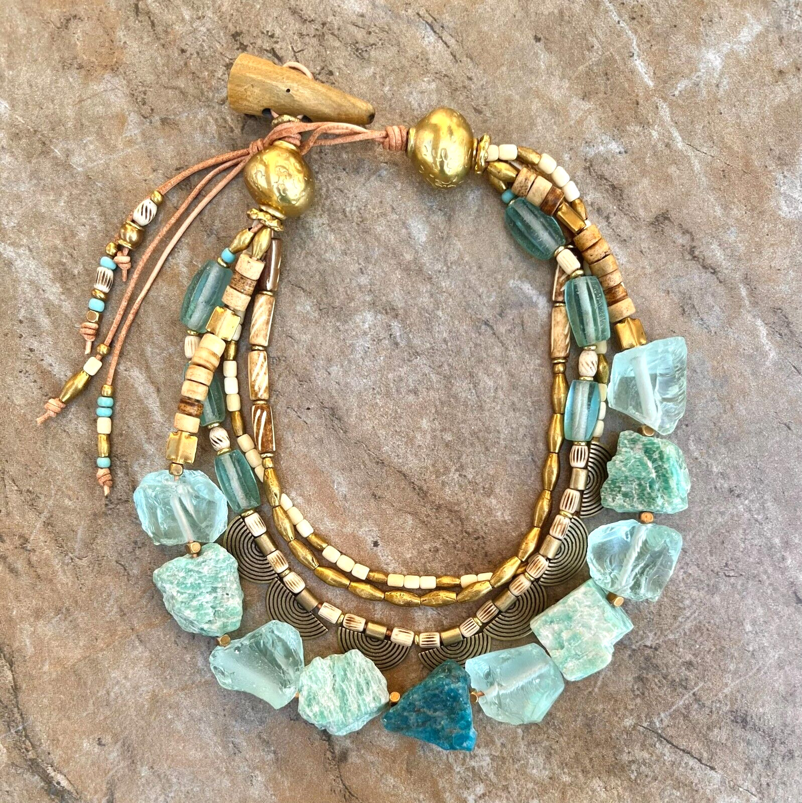 Bohemian Choker Chunky Amazonite, Crystal, Apatite and African Tribal Beads