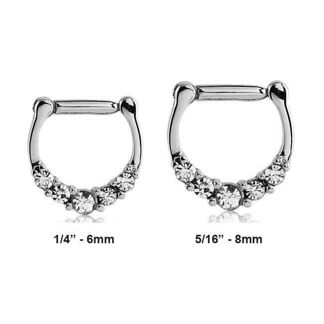 316L Surgical Steel Septum Clicker Nose Ring Hoop Clear CZ 1/4″ 5/16″ 14G 16G