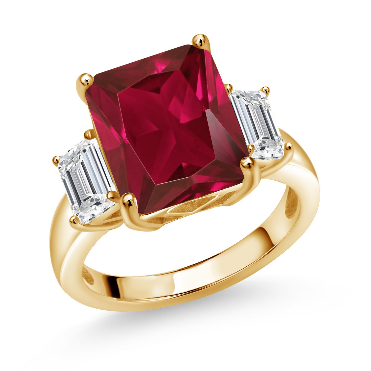 18K Yellow Gold Plated Silver Created Ruby and Lab Grown Diamond Engagement
