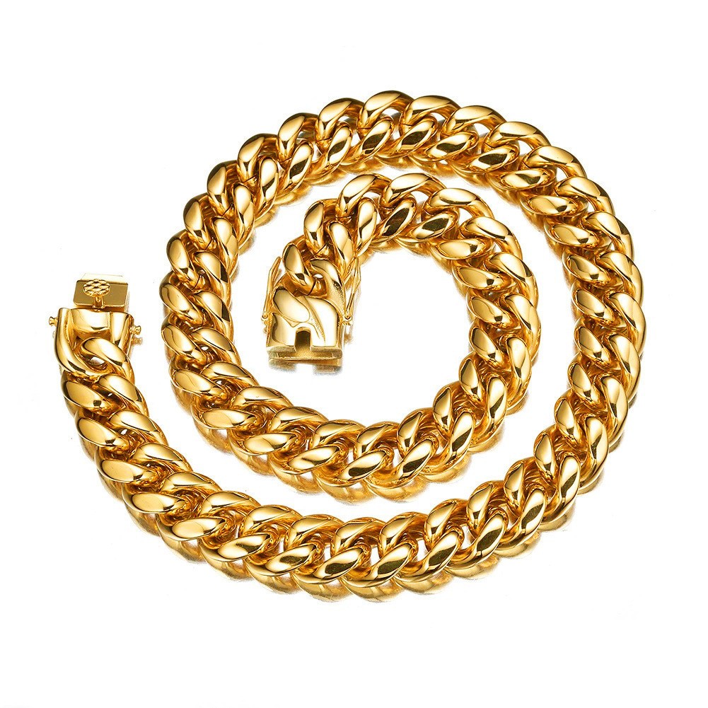 6-22MM Full Stainless Steel 18K GP Miami Hip Hop Cuban Chain Necklace Bracelet