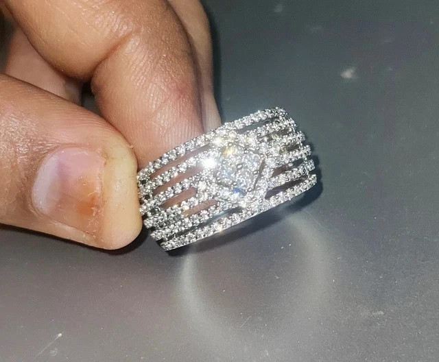 2.20Ct Round Moissanite Multi-Row Cocktail Engagement Ring 14K White Gold Plated