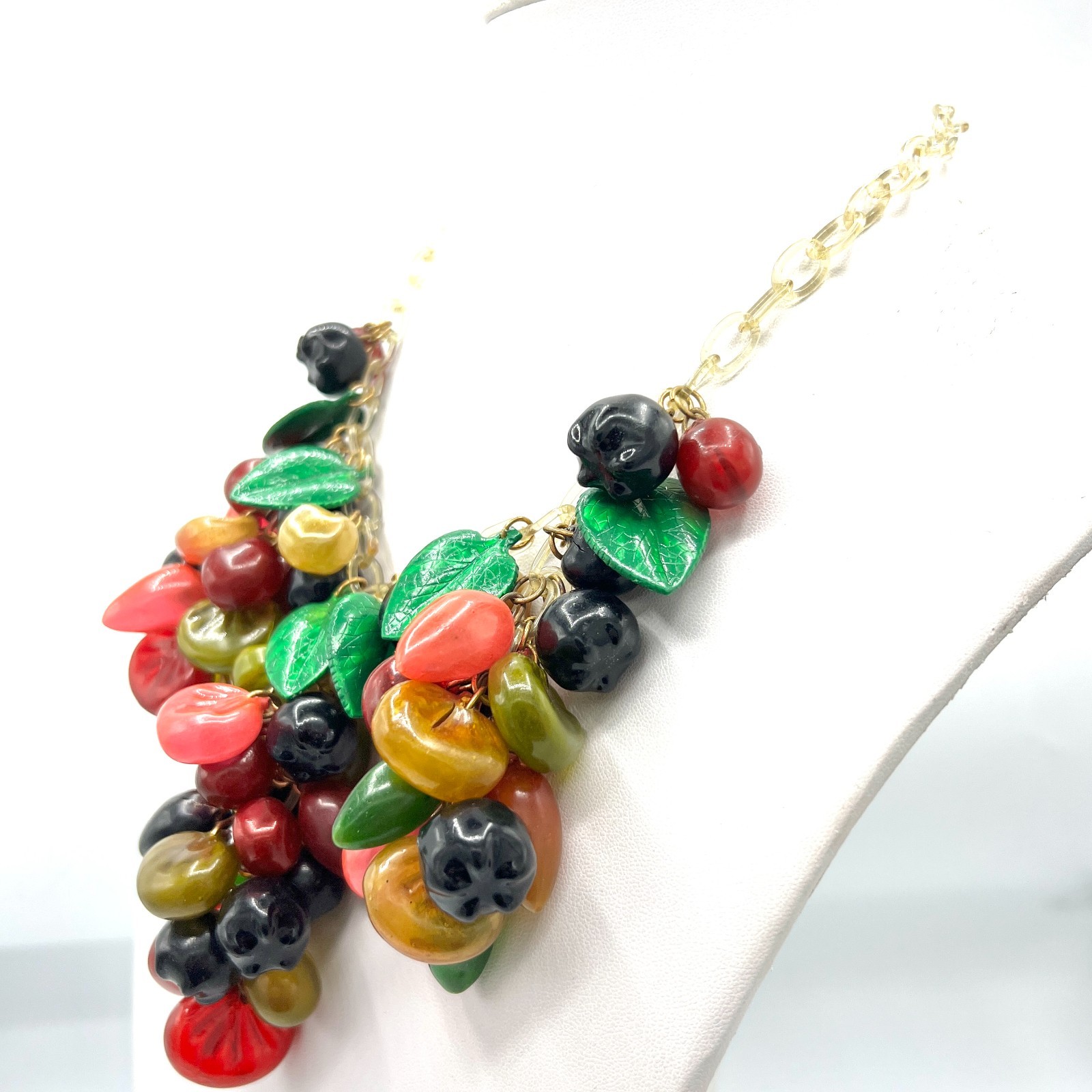 Anka Celluloid Mixed Fruit Necklace & Earring Set Vintage Stock 1920s Fruit