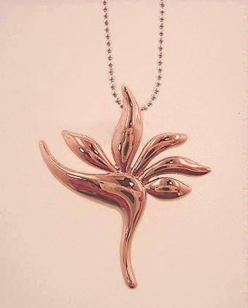 22mm Rose Gold Plated 925 STER Silver Hawaiian Bird of Paradise Flower Pendant