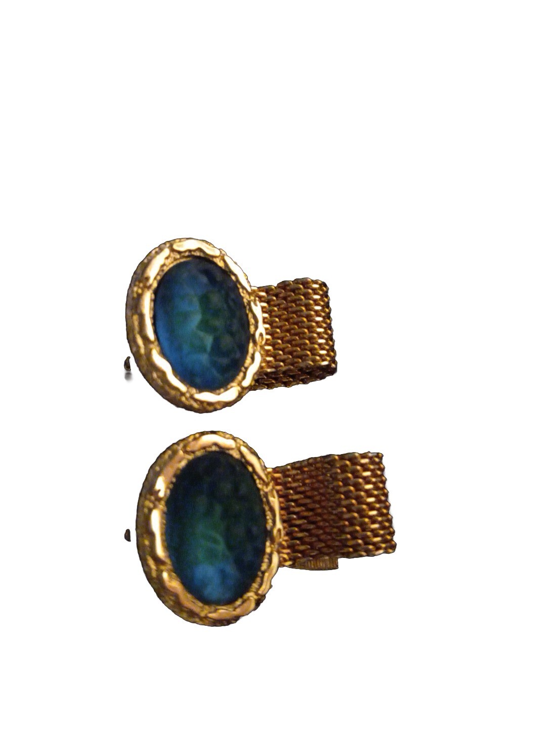 Unique Moon Glow Goldtone Cufflinks. Blue Green