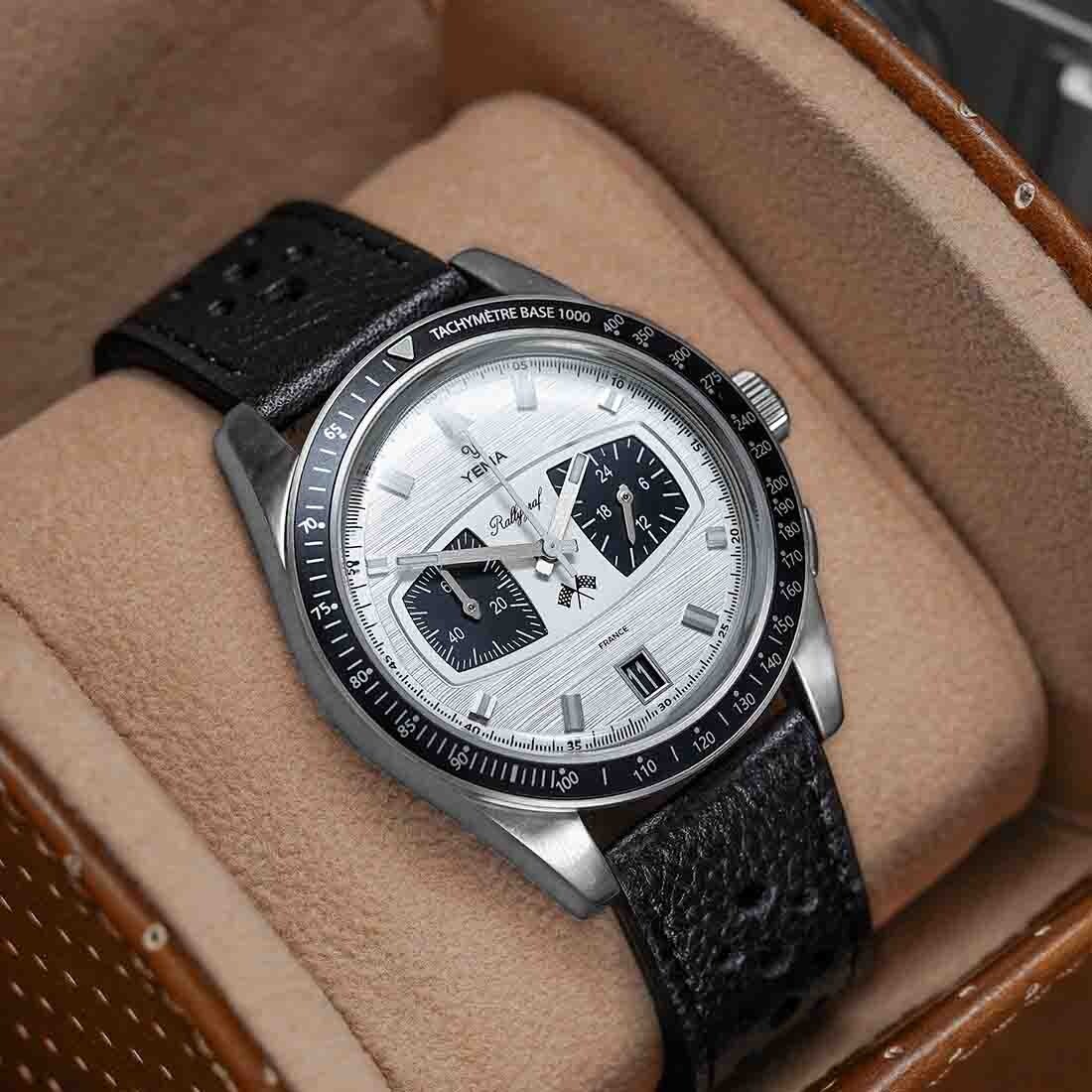 YEMA Rallygraf Panda Steel Hybrid Mechanical Quartz White Leather Men’s Watch