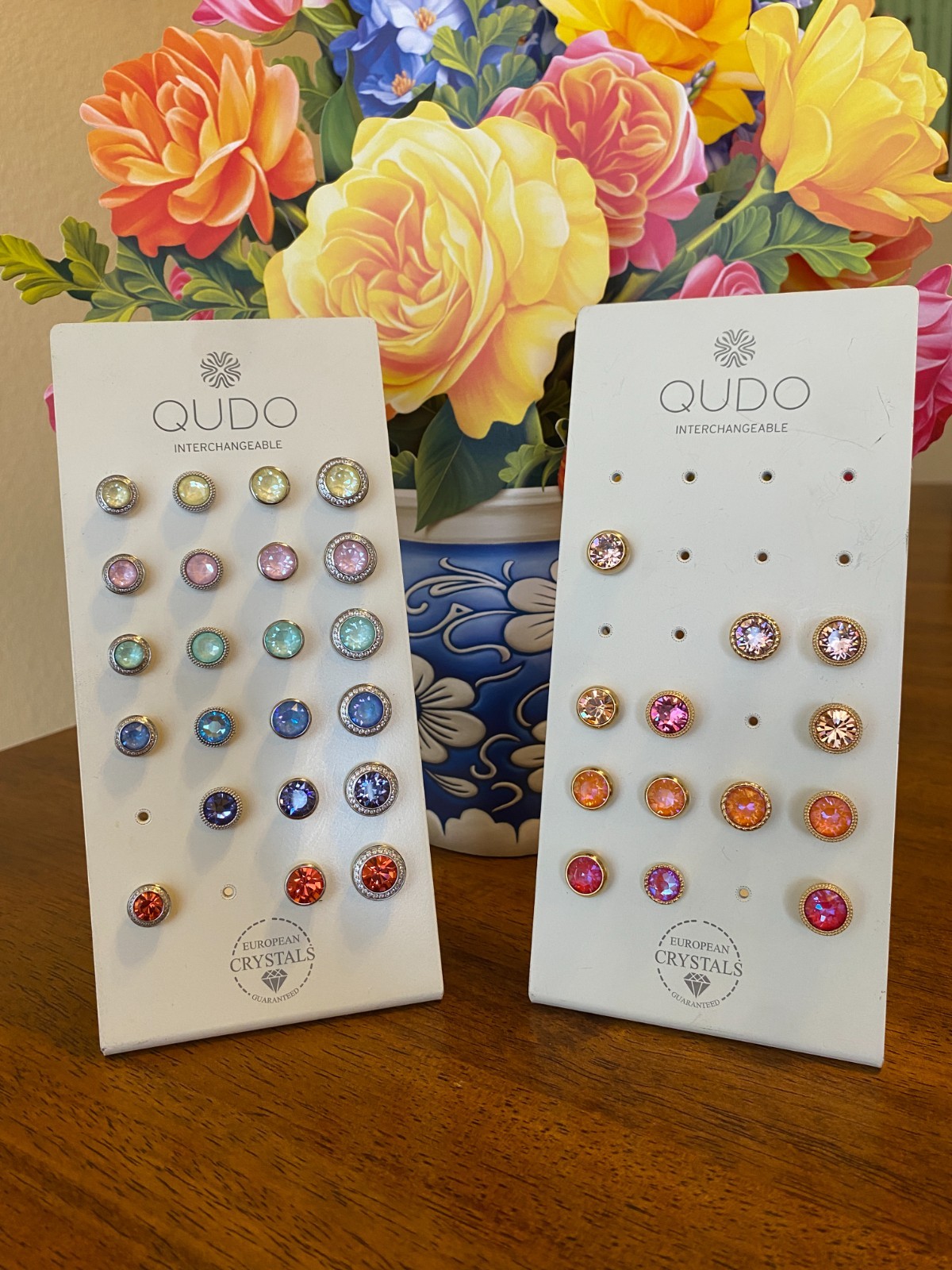QUDO Tops Toppers Interchangeable Colorful Crystals In Silver Or Gold Tone