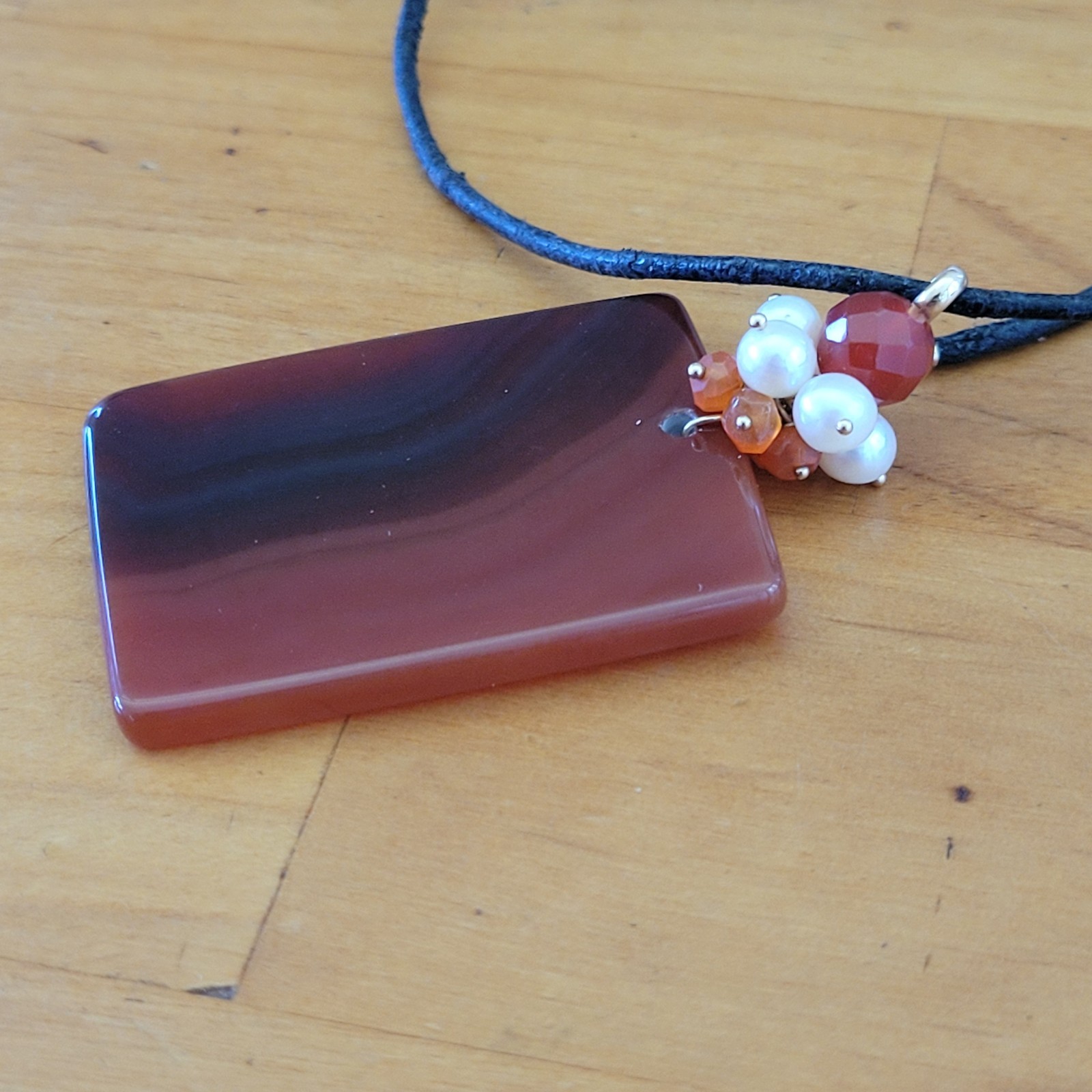 Vintage ZB Zimmer Brothers 14K Gold Agate Pearl Pendant Necklace 16in 15g