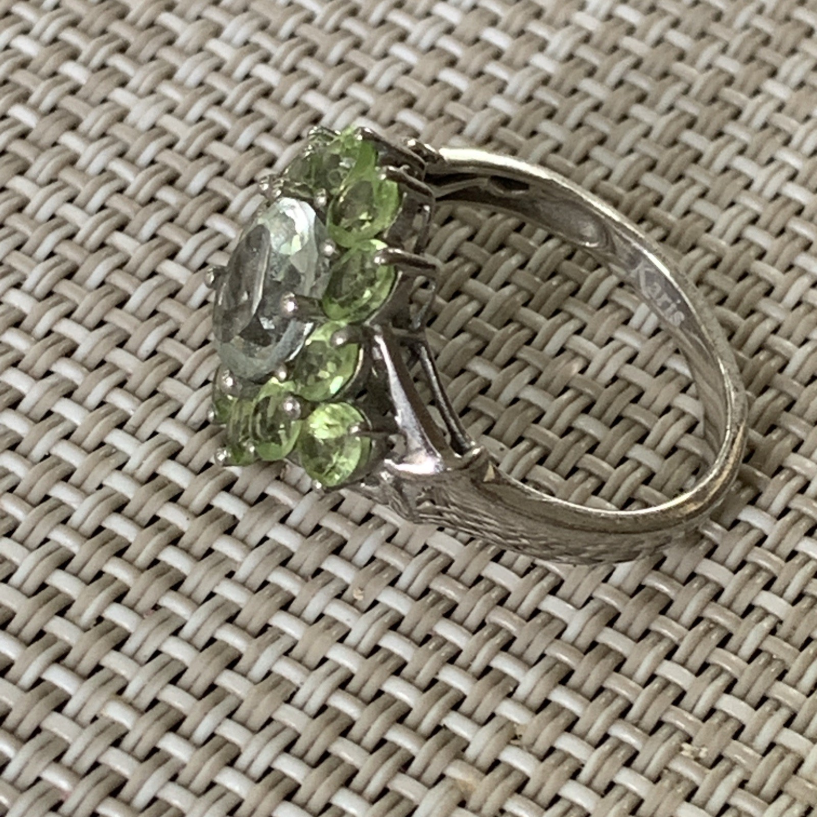 Karis STS Clear Amethyst Green Peridot Cocktail Ring Size 7.75