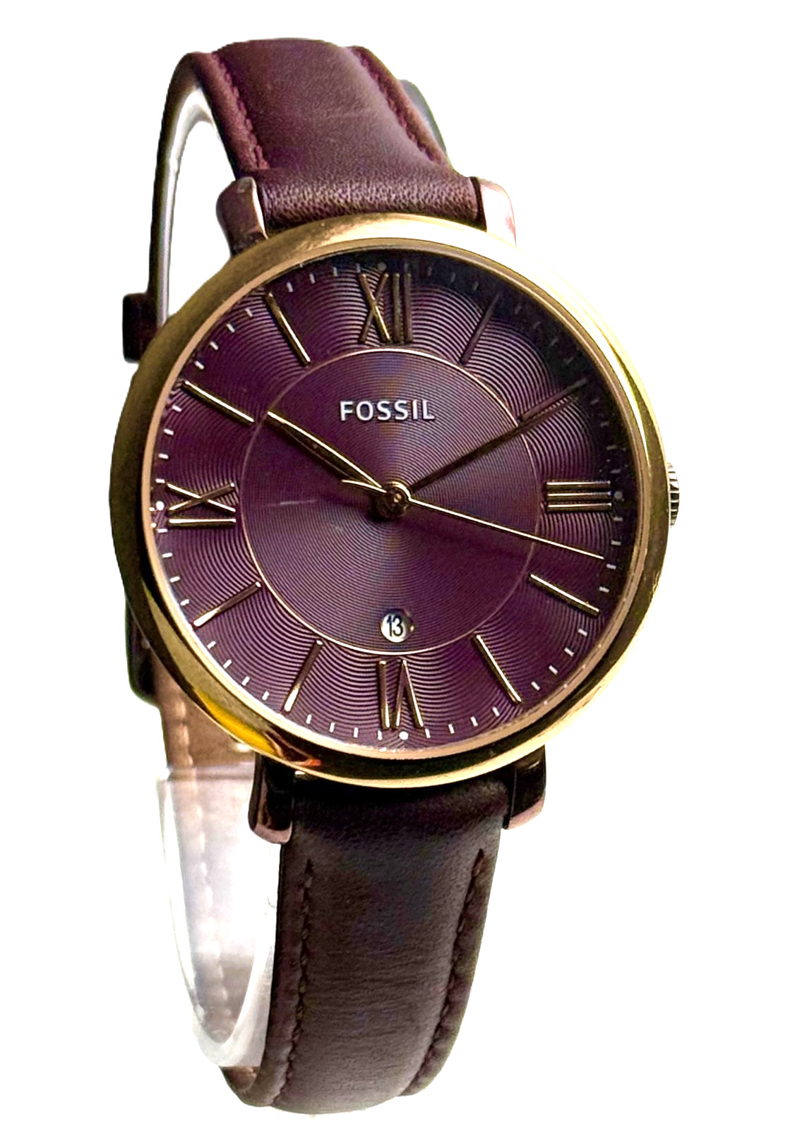 FOSSIL ES4099 JACQUELINE ROSE GOLD CORDOVAN BROWN LEATHER STRAP LADIES WATCH