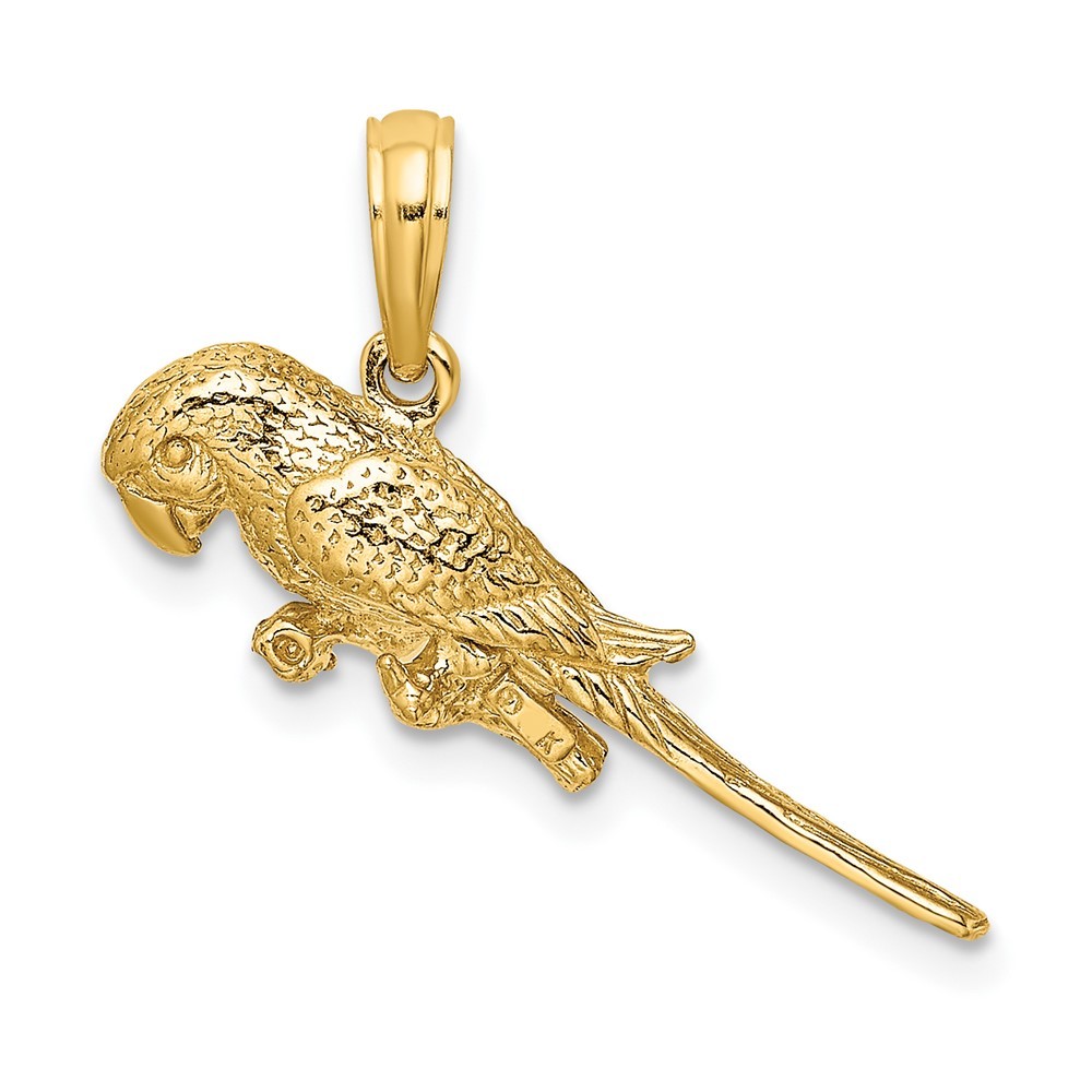 10K Yellow Gold 3-D Parrot Charm Pendant L-12.85 mm, W-24.7 mm