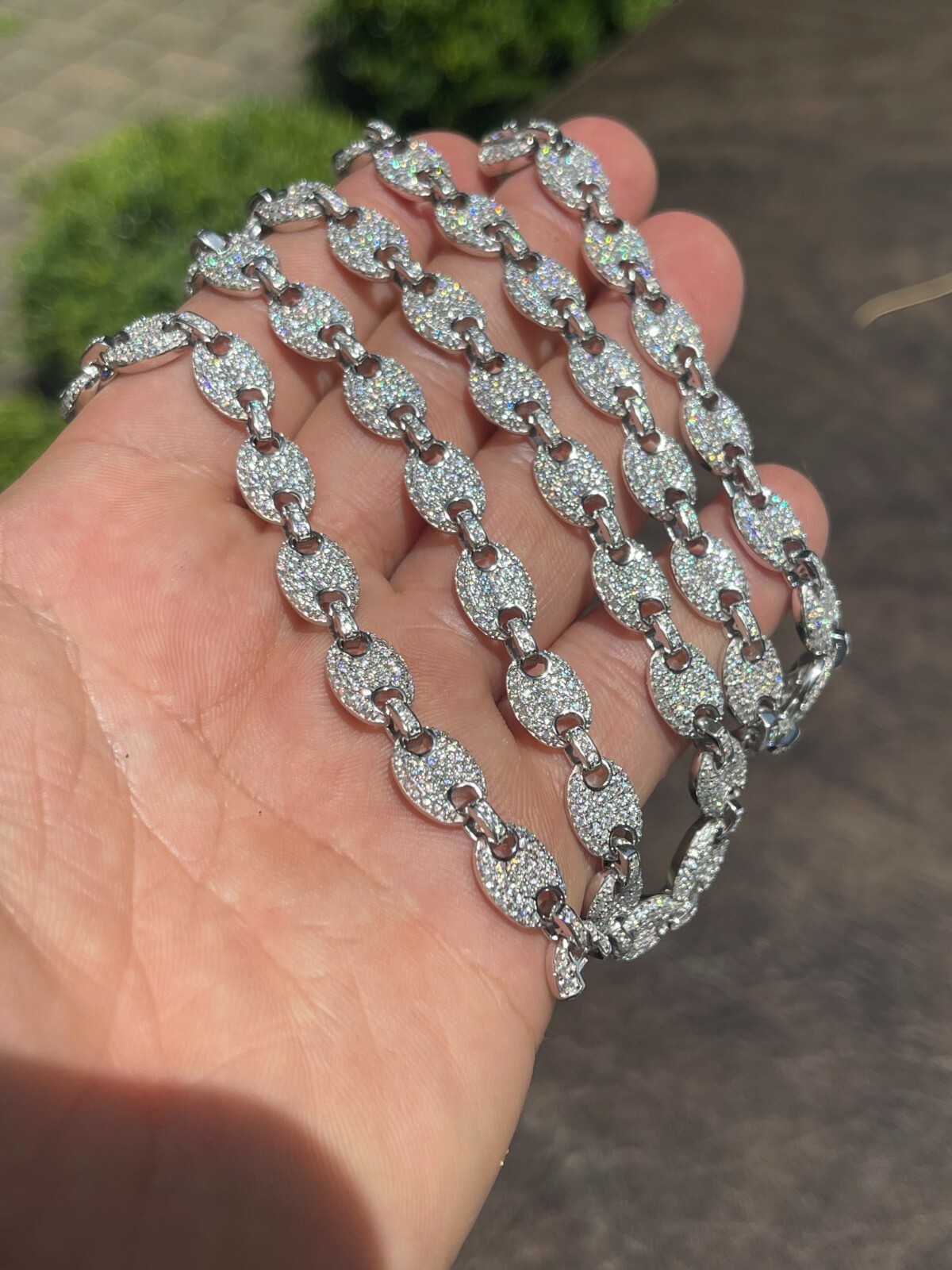 Puff Gucci Link Chain Out ICED Moissanite Pass Diamond Test 925 Silver 8mm Thick
