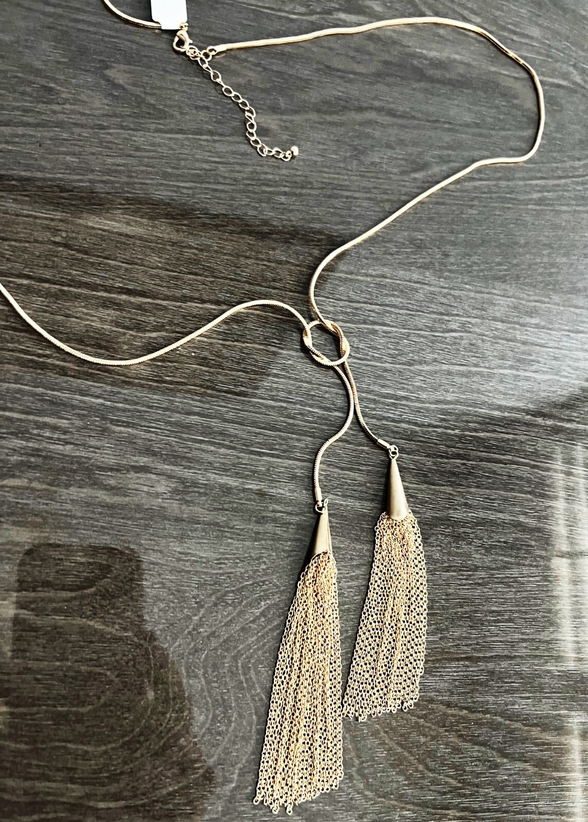 10 Snake Chain Lariat Goldtone Double Tassel Necklaces approx 30 inch chain