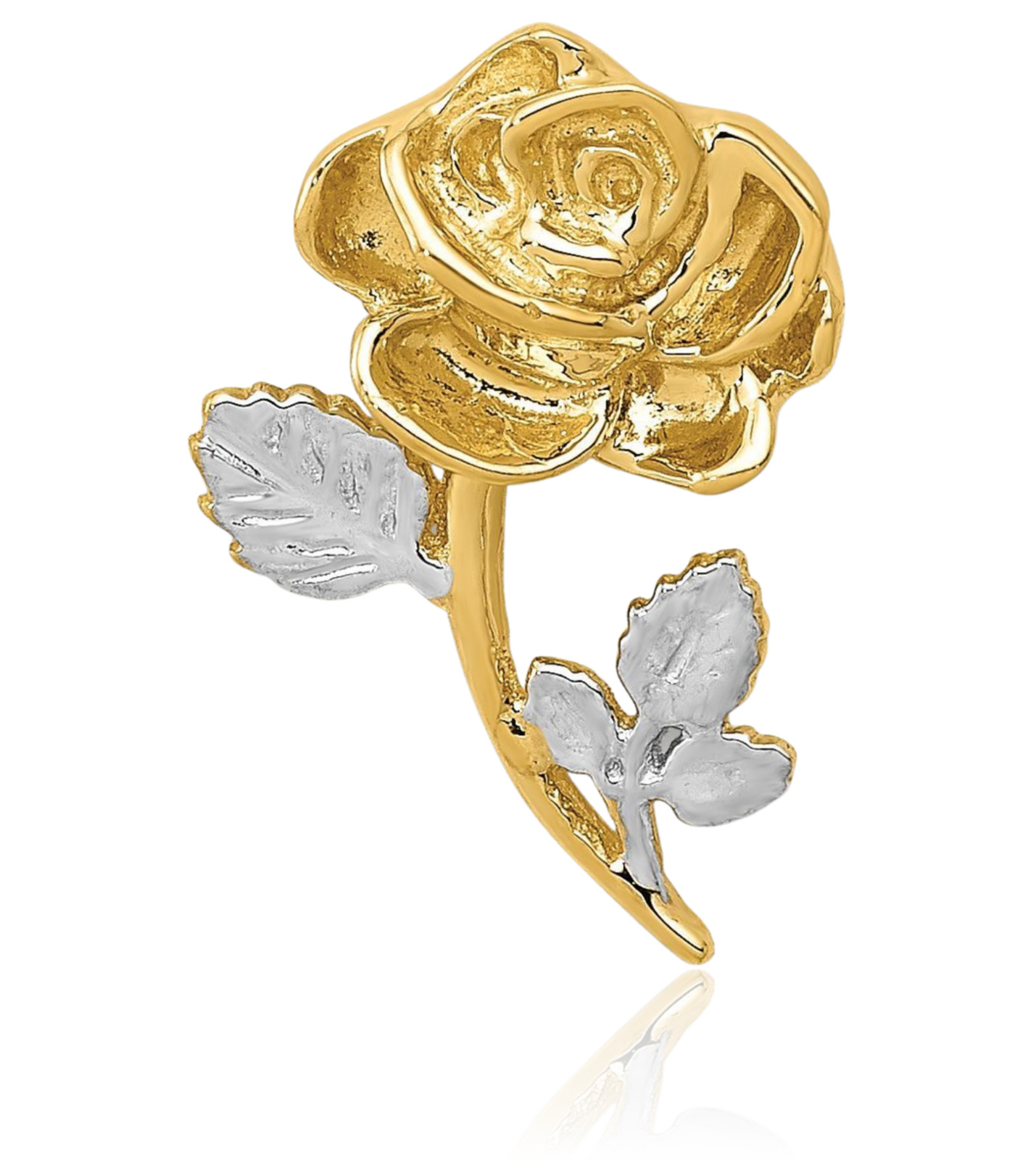 14K Solid Two Tone Gold Small Rose Flower Pendant Necklace 15.4mm 5/8 inch