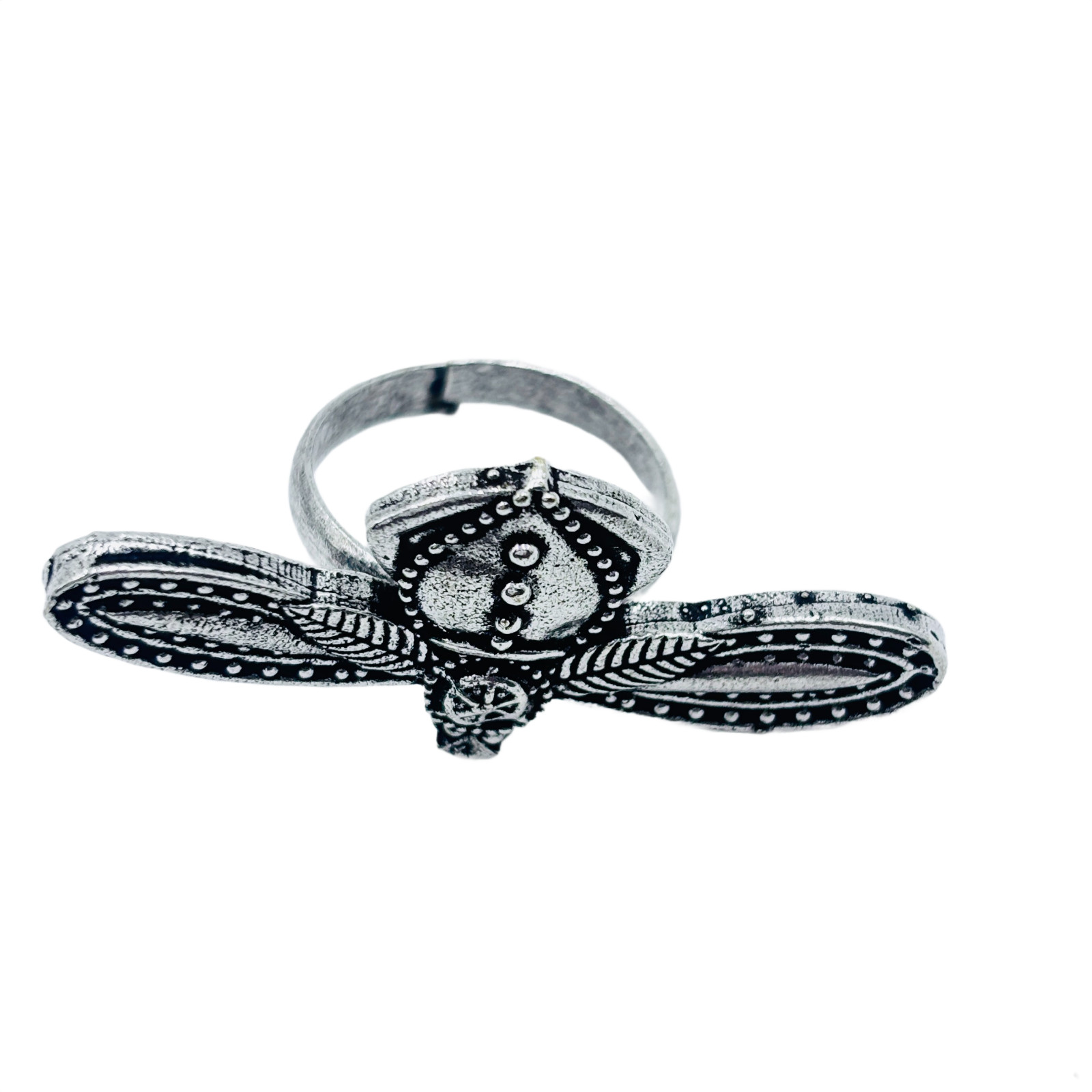 Boho Adjustable Oxidized Silver Ring Open Band Ethnic Fashion Jewelry