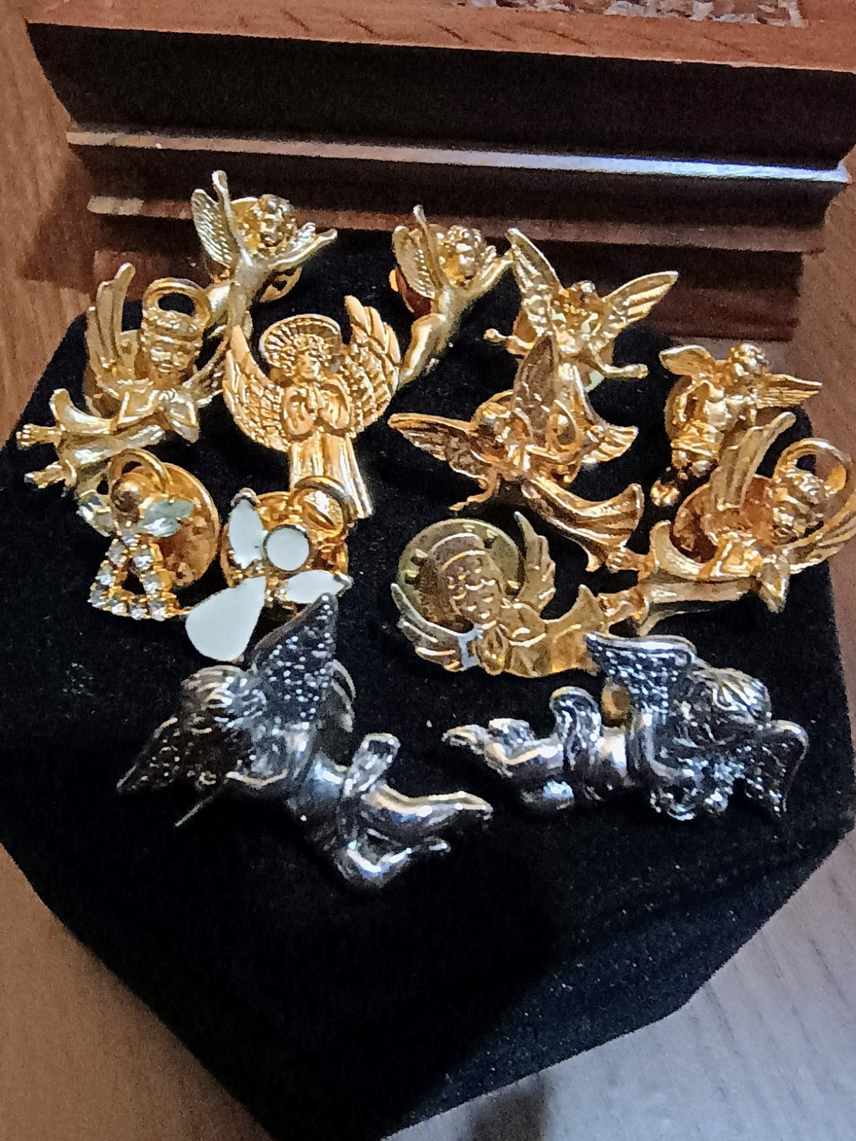 Angel Theme Pin Lot Gold & Silver Tone Metal Clear Rhinestone