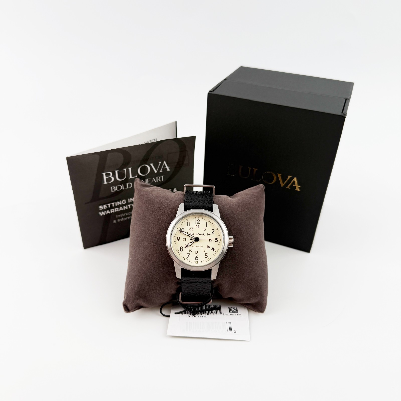 Bulova Hack Men’s Automatic Watch Military Sports Leather Strap 38 mm 96A246