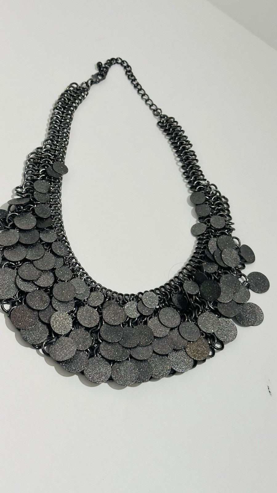 Vintage 1980”s metallic choker necklace silver glitter discs & adjustable chains