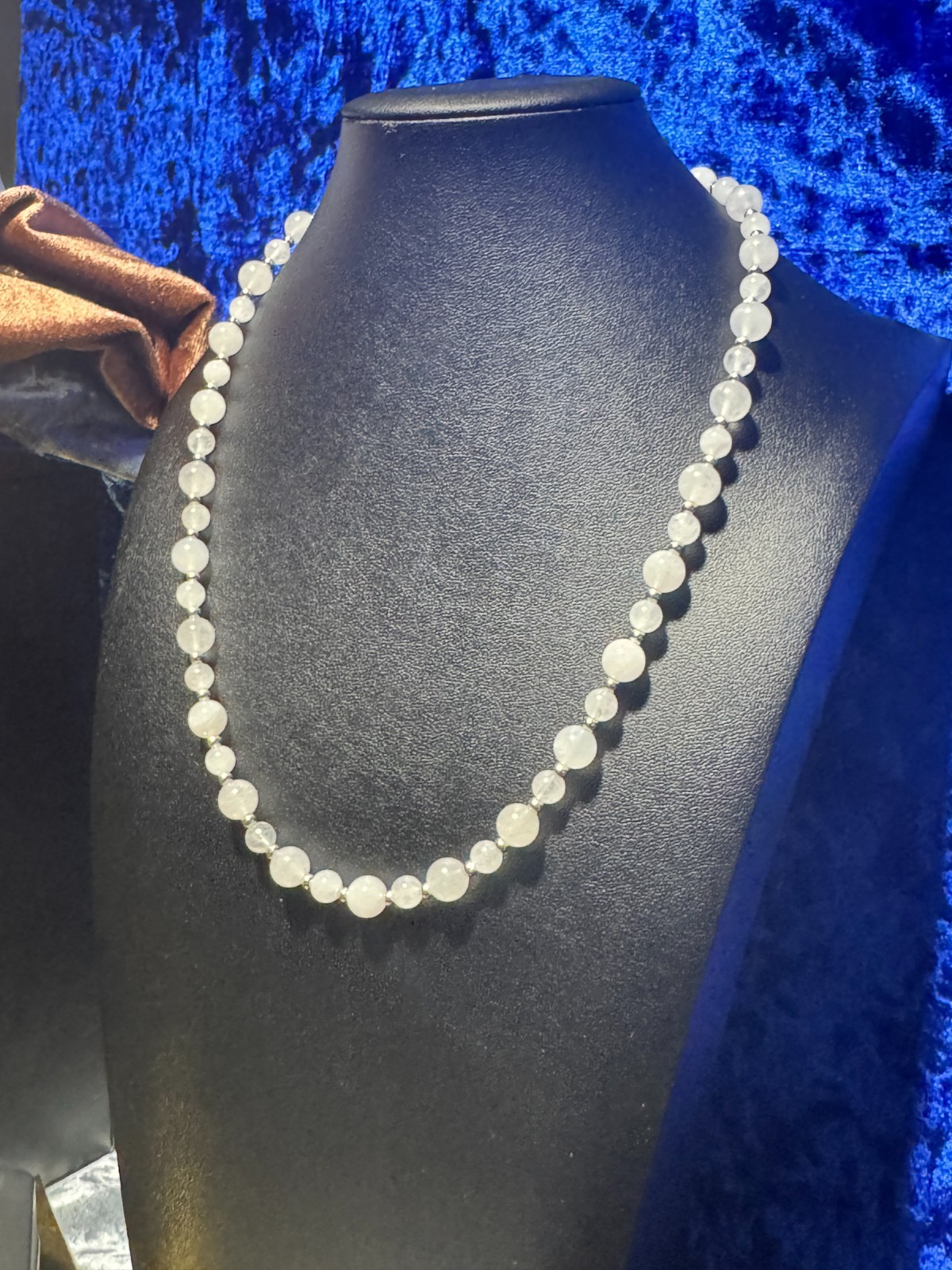 White Jade Beaded Tennis Necklace Chain 8Mm & 6 Mm 20″ + 4″ Natural Gemstone
