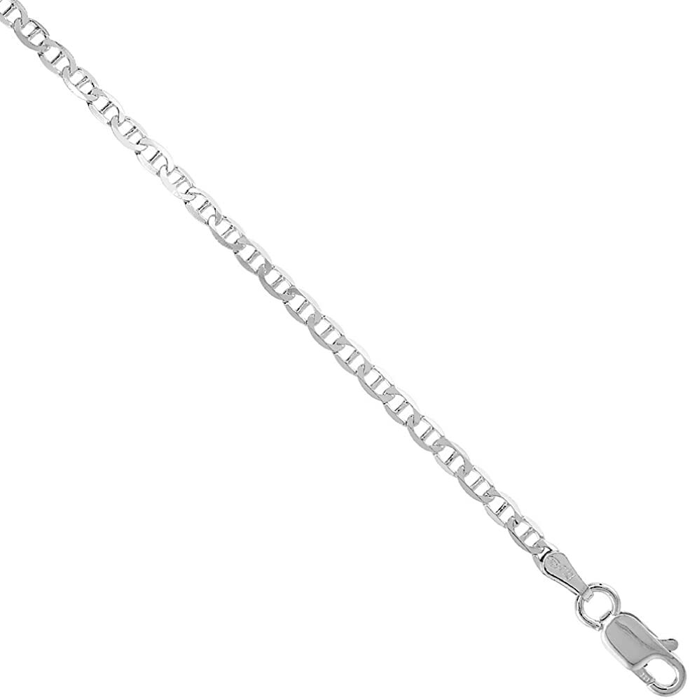 925 Sterling Silver Anklet Anchor Chain Flat Mariner Link Bracelet 2.1mm 9″-10″