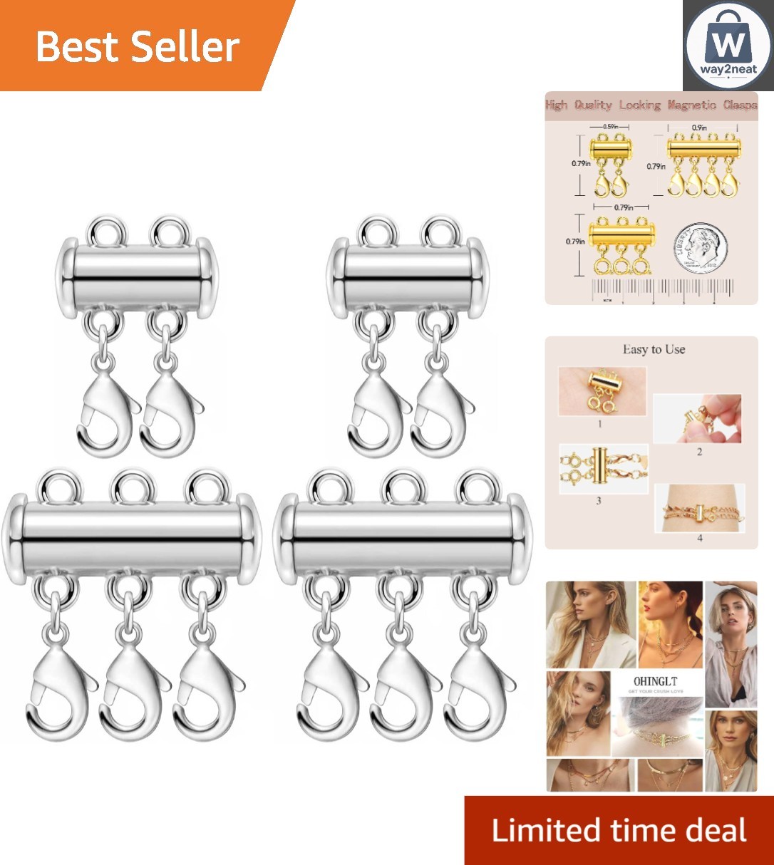 Durable Brass Magnetic Slide Lock Clasps – Perfect for Layered Jewelry Designs